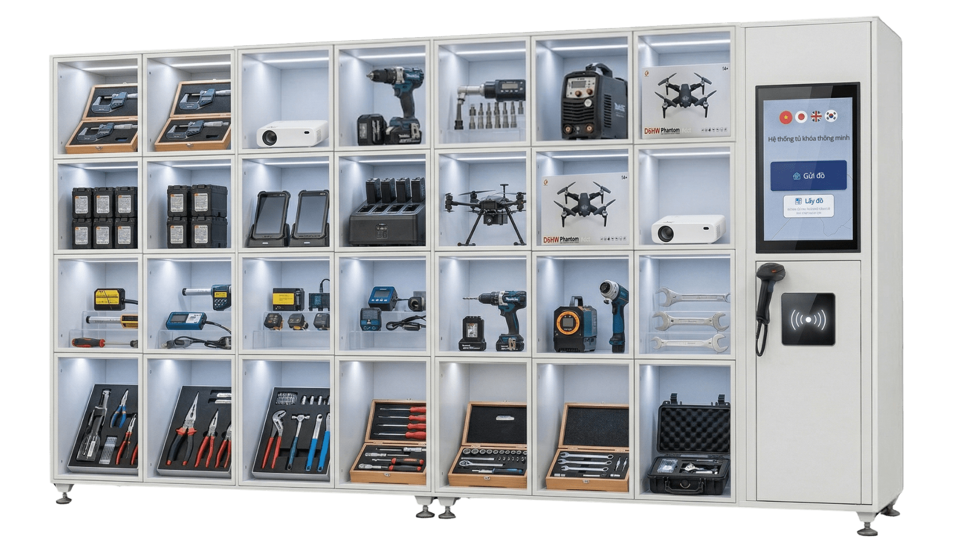 Tủ locker cấp phát vật tư tiêu hao và linh kiện nhỏ