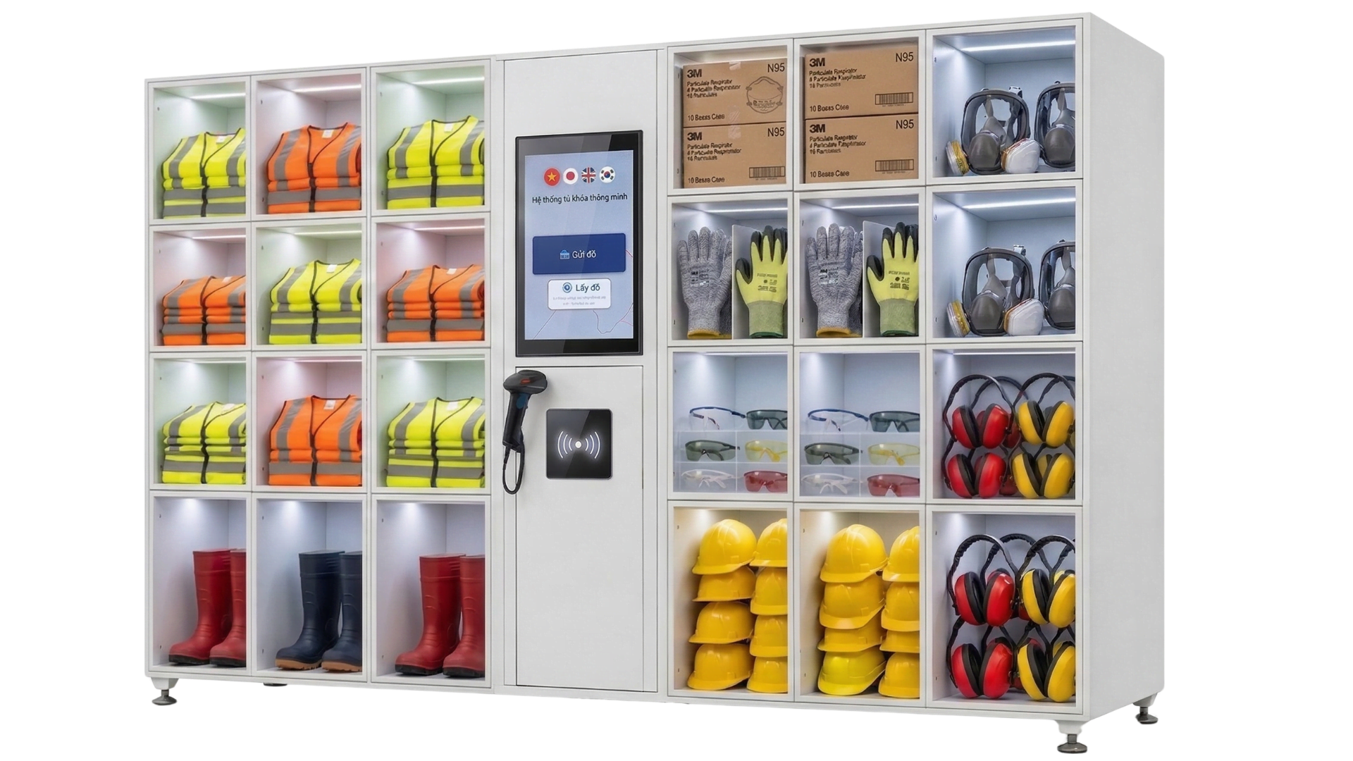 Tủ locker cấp phát vật tư bảo hộ lao động PPE tự động