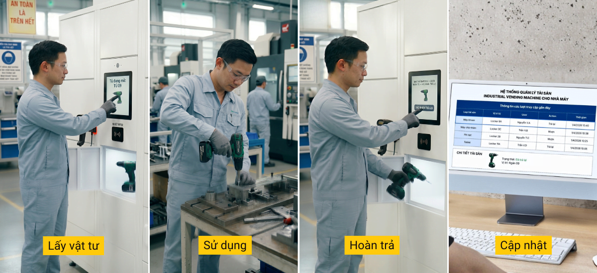Quy trình vận hành tủ locker cấp phát vật tư Industrial Vending Machine