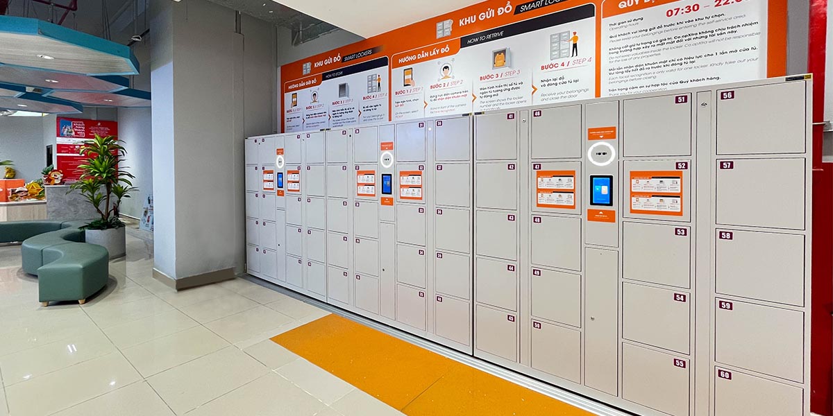 Khu vực tủ eLocker FaceID bố trí tại tầng 2 – khu mua sắm Co.opXtra