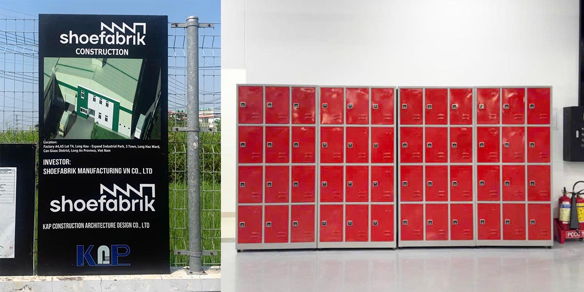 Tủ locker sắt lắp đặt tại khu vực thay đồ công nhân