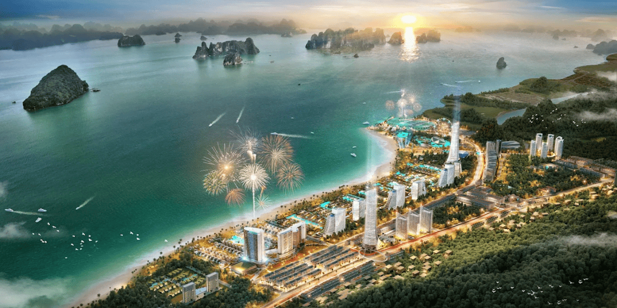 Phối cảnh lễ hội pháo hoa ven biển sôi động.