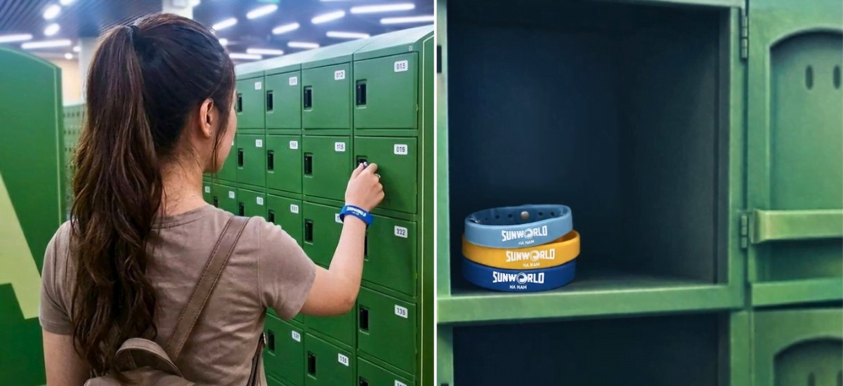 Du khách trải nghiệm vòng tay RFID mở tủ locker nhựa ABS nhanh chóng