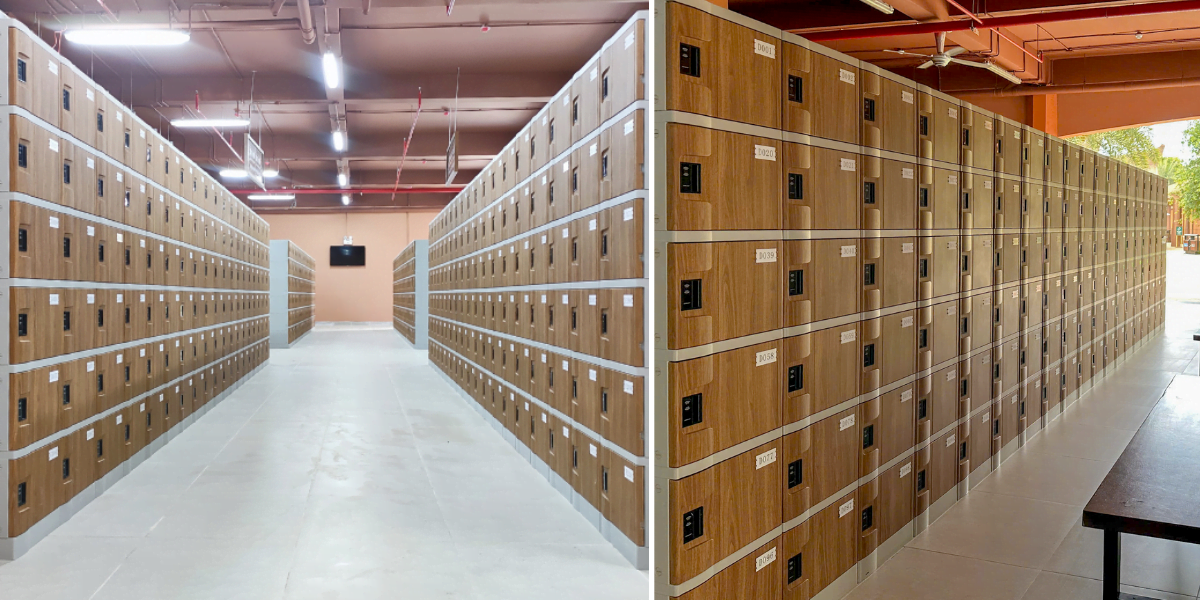 Khóa điện tử thông minh RF3000C trên tủ locker ABS tại Sun World Sầm Sơn.