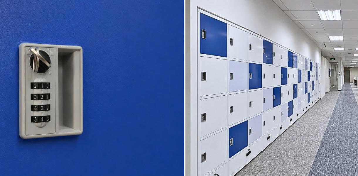 Khoá số 3S được tích hợp vào hệ thống tủ locker sắt N4 giúp tăng thêm tính tiện lợi